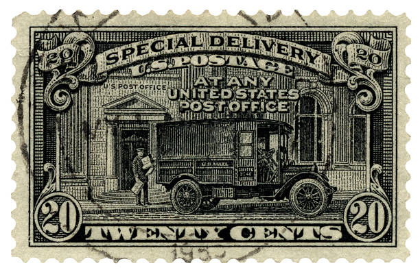 istock Special Delivery Postage Stamp Shows Old Mail Truck 184383391