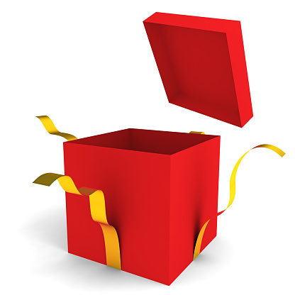 Opening golden gift box, 3d rendering. 3D illustration.
