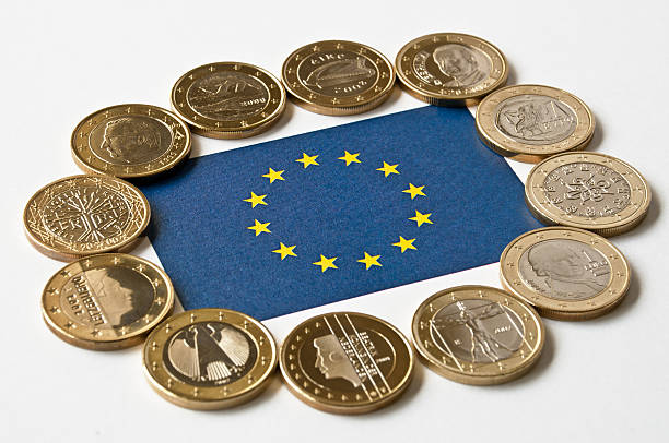 european flag and euros - spain germany 個照片及圖片檔