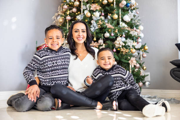 Mixed family celebrating Christmas and the winter holidays