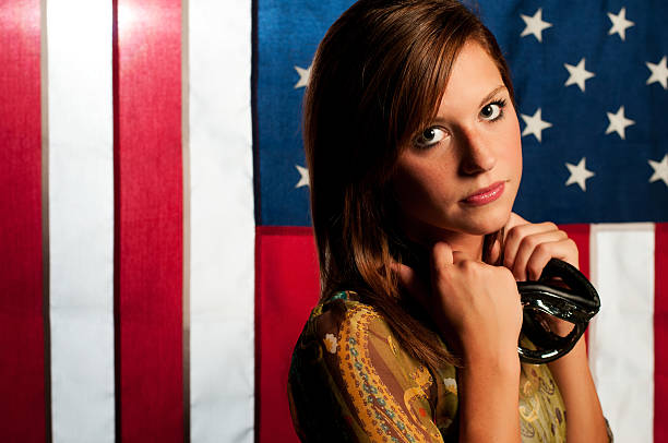 istock Girl in front of flag 184384184