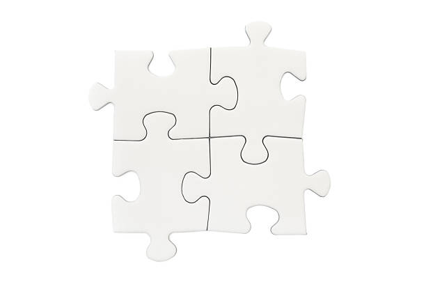 quatro peças de quebra-cabeça em branco - blank puzzle - fotografias e filmes do acervo