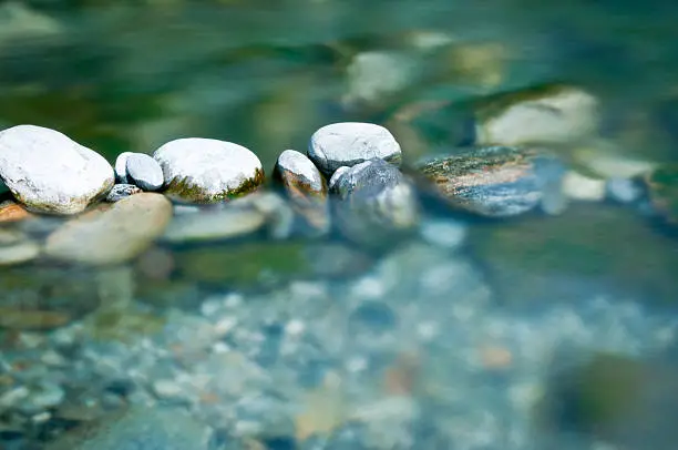 Pebbles and arranged stones in river water. Long exposure at daytime only possible with nd- and circular pol filters mounted.MORE RELATED IMAGES HERE: