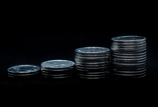 Stack of coins, coins set in groups , graphics for illustrations