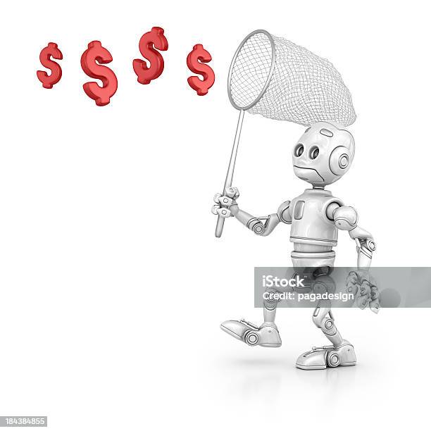 Photo libre de droit de Robot Regardant Symbole Dollar banque d'images et plus d'images libres de droit de Monnaie - Monnaie, Robot, Androïde