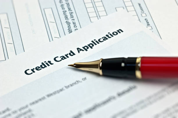 kreditkarte-applikation - report history debt finance stock-fotos und bilder