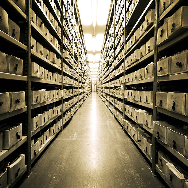 Archive many boxes with historic photographs in the Hulton Archive London stacking photos stock pictures, royalty-free photos & images