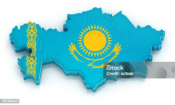 Cazaquistão Mapa Com Bandeira - Fotografias de stock e mais imagens de Cazaquistão - Cazaquistão, Mapa, Bandeira do Cazaquistão