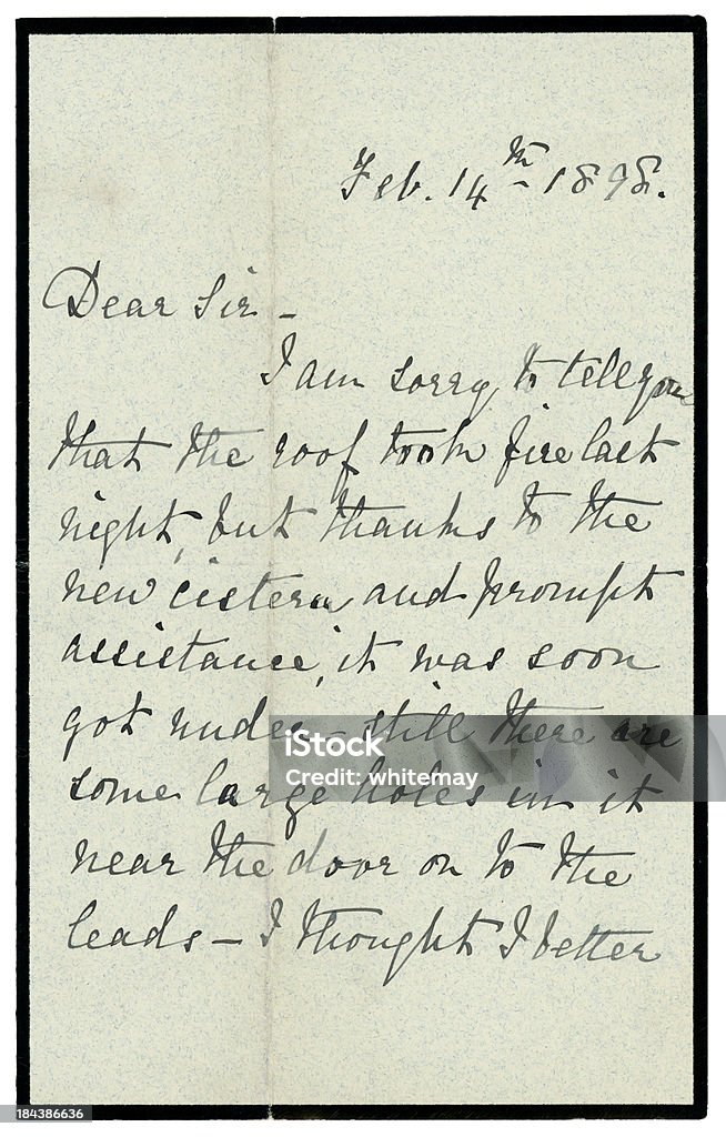 Victorian lettre sur un toit feu, 1898 - Photo de 1898 libre de droits