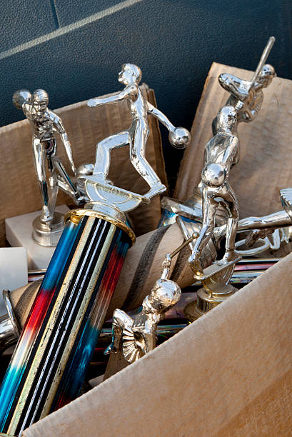 Box of old trophy collection stock photo