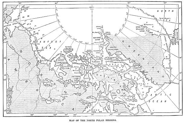 Map of the North Polar Regions Vintage engraving from 1878 showing a Map of the North Polar Regions north pole map stock illustrations