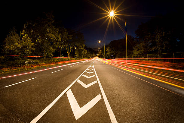 City Street at night with Streetlights on