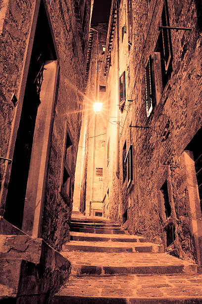 istock Old Rustic Alley With Lamp By Night, Cortona, Tuscany 184387941