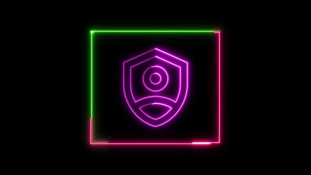Colorful security guard icon animated on a black background.