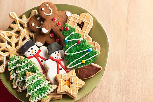 Photo of Christmas Cookie Holiday Plate Featuring Tree, Gingerbread, Snowman, Snowflake Desserts
