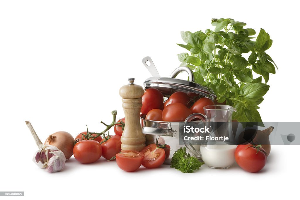 Zuppa ingredienti:  Di pomodoro - Foto stock royalty-free di Sfondo bianco