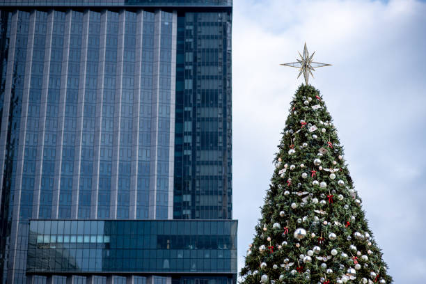 istock Merry Christmas tree illuminated holiday decorations with selective focus 1843912565