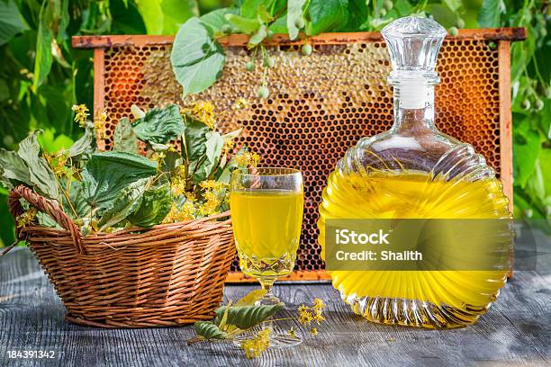 Homemade Liqueur Made Of Honey And Lime In Summer Garden Stock Photo - Download Image Now