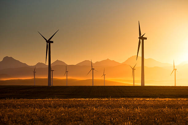 Wind Turbines at Sunset stock photo