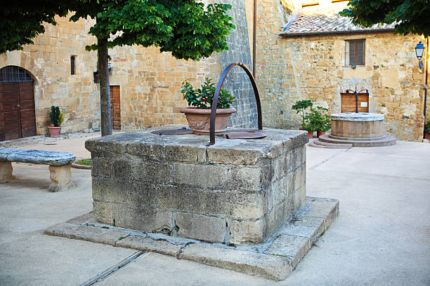 istock Two ancient wells in Monticchiello, Val d'Orcia Tuscany Italy 184392121