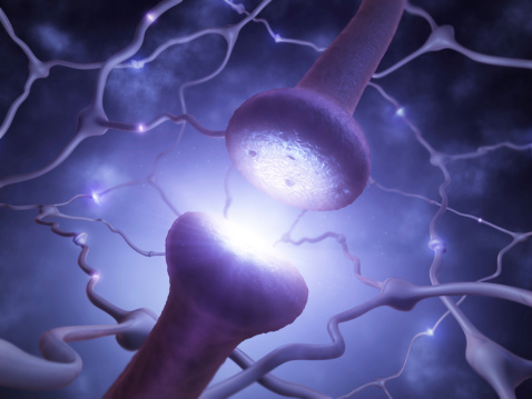 Closeup of the synapse transmitting signal along neuron network.