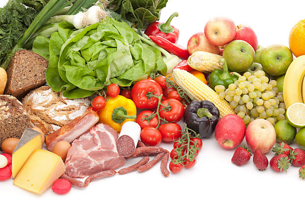 istock top view of fresh food on white 184392628
