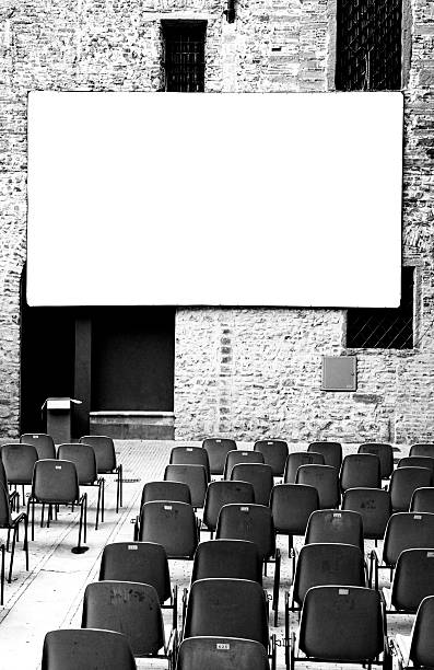 istock Empty screen in an open-air theater.Black And White 184392799