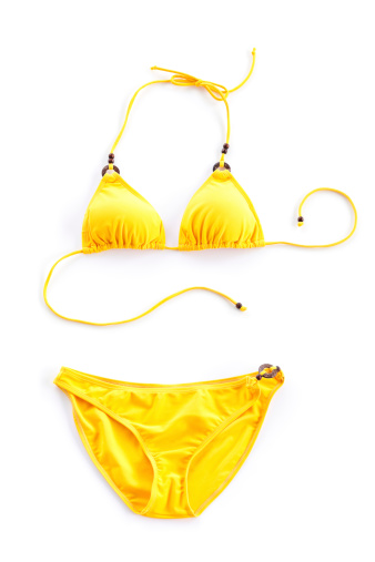 brand new yellow triangle bikini isolated on white