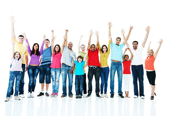 istock Large group of people standing and looking at the camera. 184392972