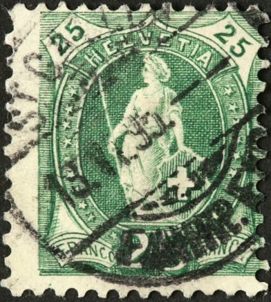 woman warrior on a very old Swiss postage stamp