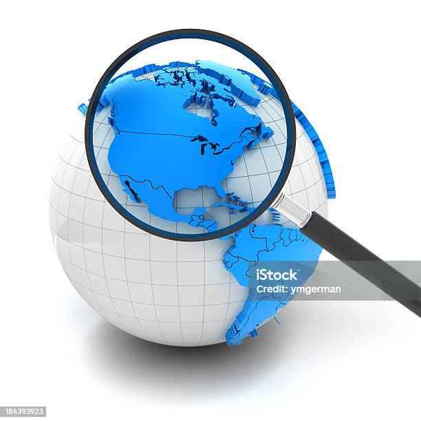 Globo Con La Lente Dingrandimento Nel Nord America E Stati Uniti - Fotografie stock e altre immagini di Cartografia