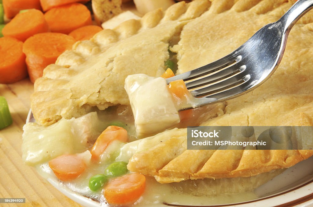 Chicken pot pie closeup Closeup of a forkful of chicken pot pie with ingredients Chicken Pot Pie Stock Photo