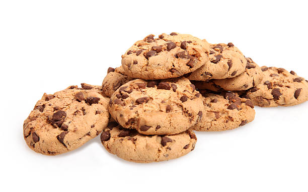 istock A pile of chocolate chip cookies on a white background 184395190