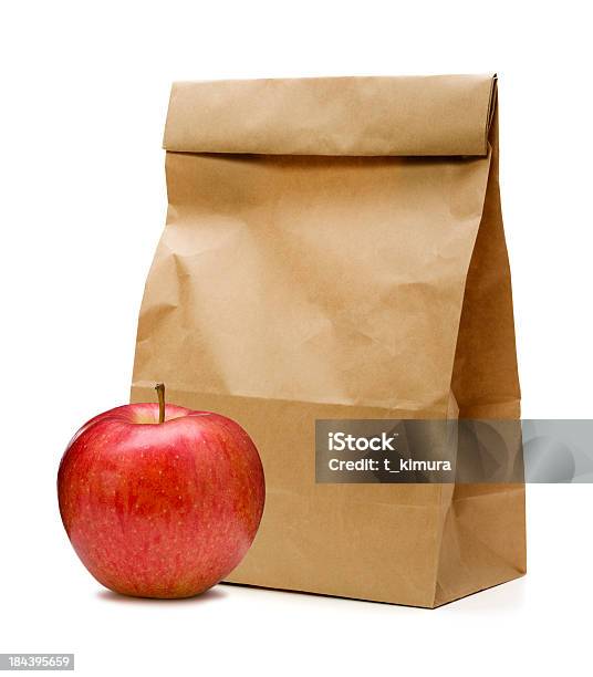 茶色の紙製バッグアップル - お昼のお弁当のストックフォトや画像を多数ご用意 - お昼のお弁当, 紙袋, 昼食