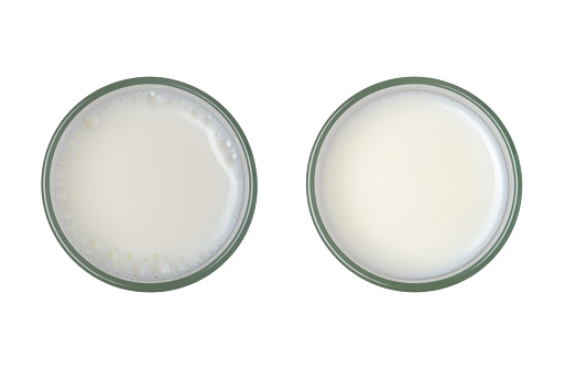 Glass of milk isolated on white background. From top view.with clipping path.