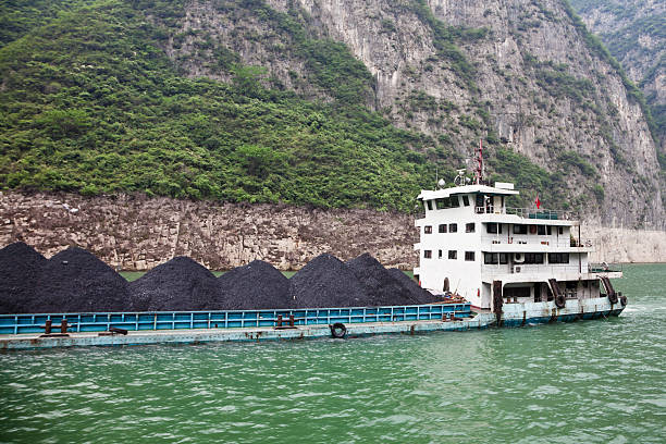 Industrial coal barge on the Yangtze River in central China.