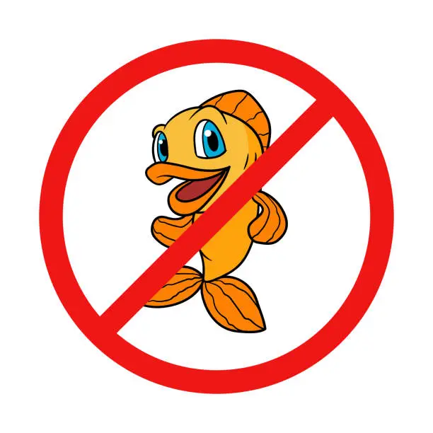 Vector illustration of No Gold Fish Sign on White Background