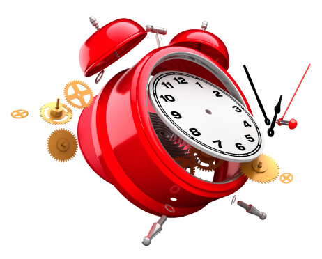 3d rendering of an exploded alarm clock.