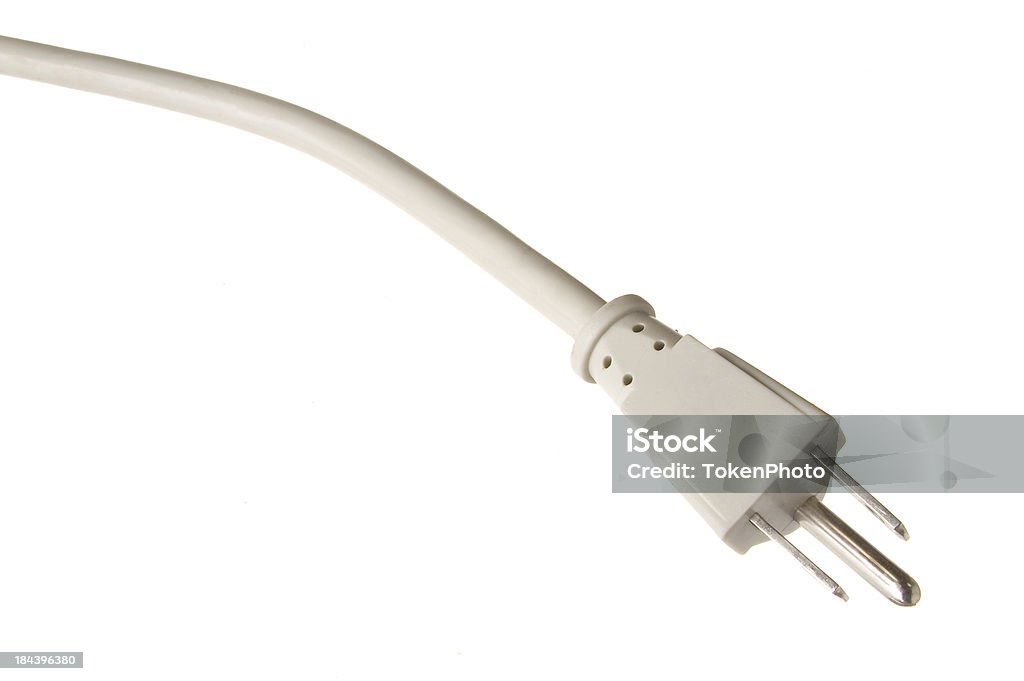 Power Cord "A closeup shot of a grey power cord, isolated on white." Power Cable Stock Photo