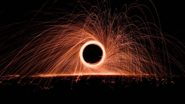 Steel Wool Fire and Sparks at Night Background