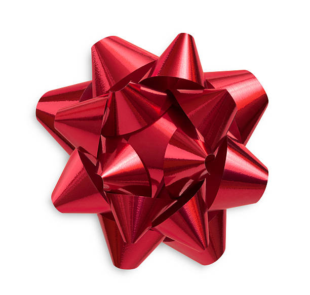 istock Red Shiny Christmas Gift Bow Isolated on White with Shadow 184396515