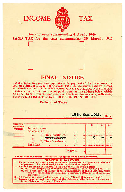 british imposto sobre o rendimento, 1940-41 final de aviso - 1941 imagens e fotografias de stock
