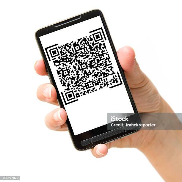 손으로 쥠 스마트폰 Qr 코드 QR코드에 대한 스톡 사진 및 기타 이미지 - QR코드, 엄지손가락, LCD