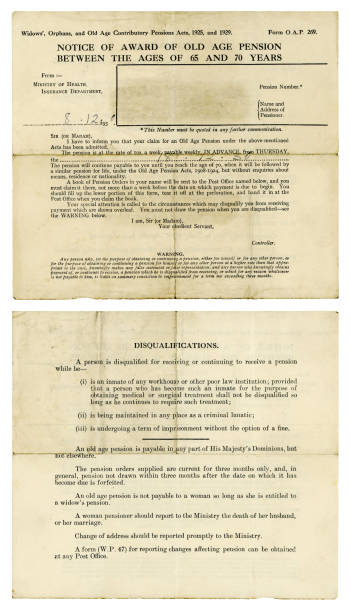 istock Notice of British Old Age Pension, 1930 184397422