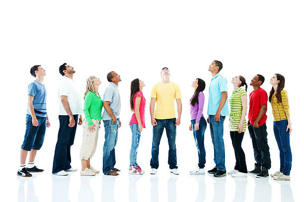istock Large group of people looking up. 184398062