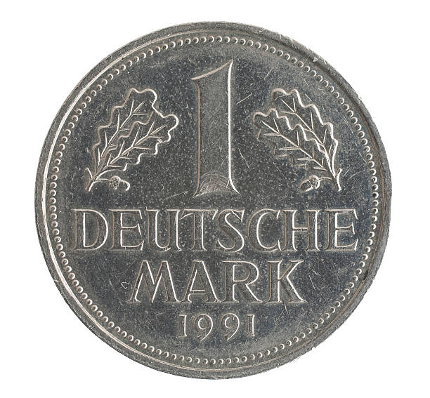 Deutsche Mark coin "Deutsche Mark coin - used, isolated on white" german currency stock pictures, royalty-free photos & images