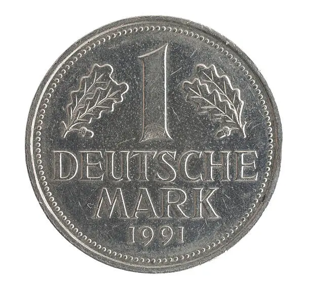 "Deutsche Mark coin - used, isolated on white"