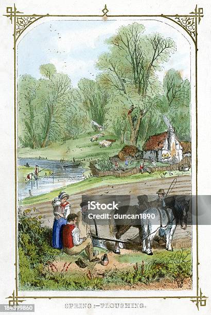 Wiosna Ploughing - Stockowe grafiki wektorowe i więcej obrazów XIX wiek - XIX wiek, Dom w gospodarstwie rolnym, Natura