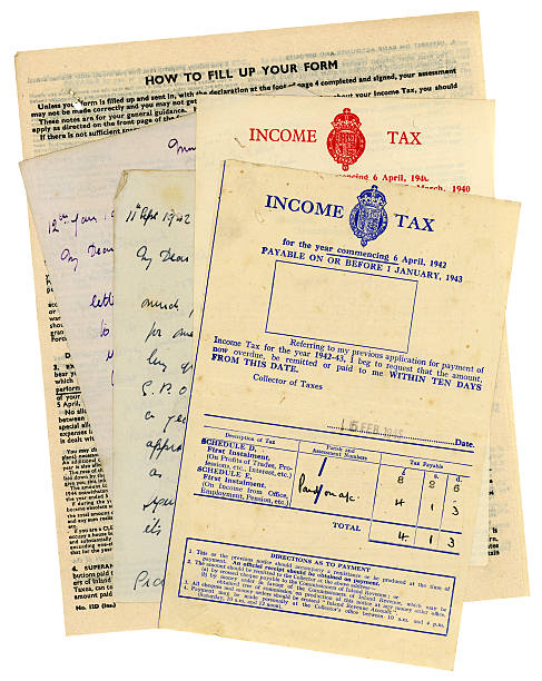 istock British tax paperwork and letters, 1940-43 184400851