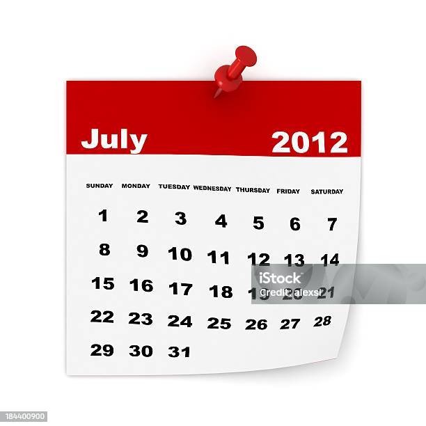 Calendario Luglio 2012 - Fotografie stock e altre immagini di 2012 - 2012, 4 Luglio, Calendario